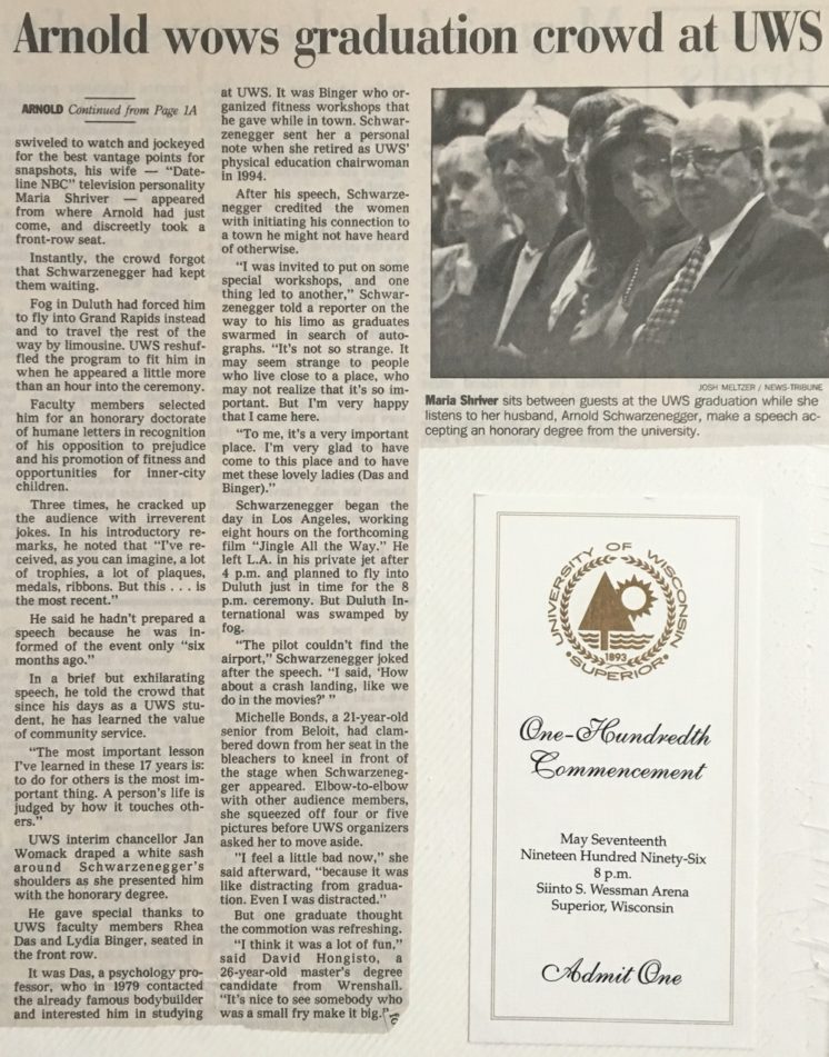Arnold Schwarzeneggar UWS 1996 Commencment continued
