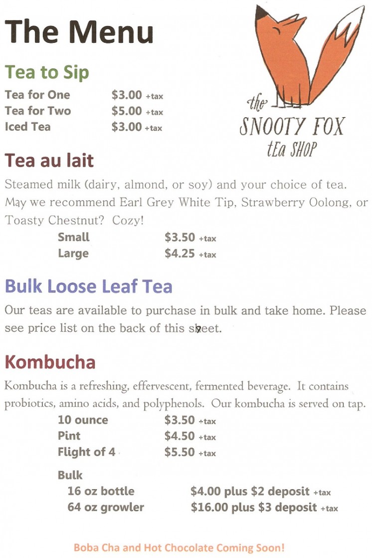 The Snooty Fox Menu pt1