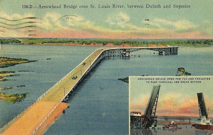 Arrowhead Bridge over St. Louis River between Duluth and Superior 1955