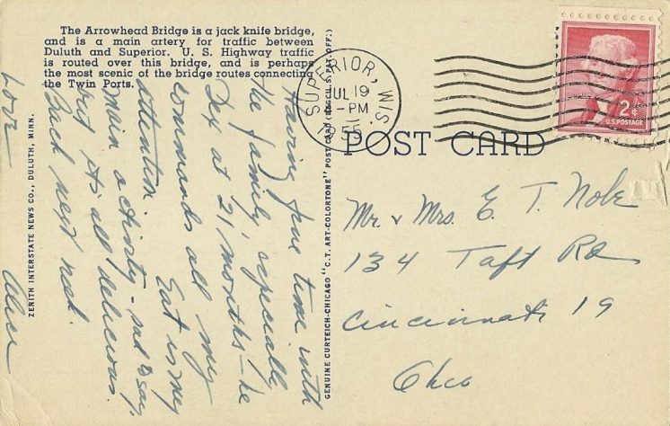 Arrowhead Bridge over St. Louis River between Duluth and Superior 1955 backside