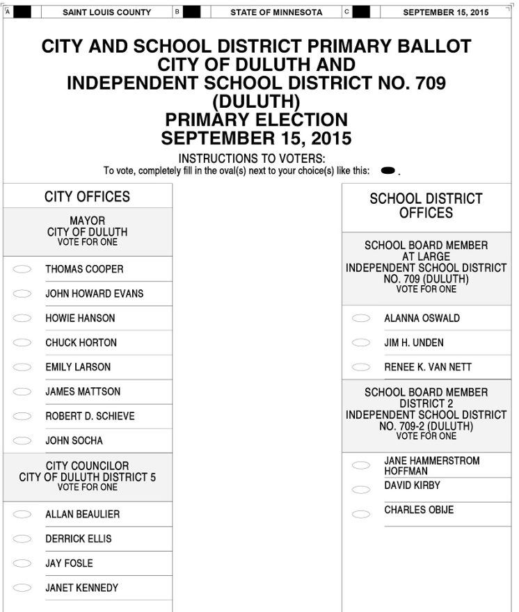 Duluth Primary Ballot 2015