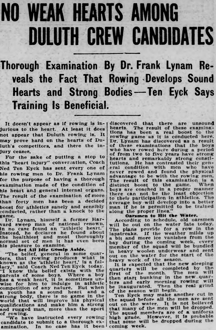 No Weak Hearts Among Duluth Crew 8 April 1916