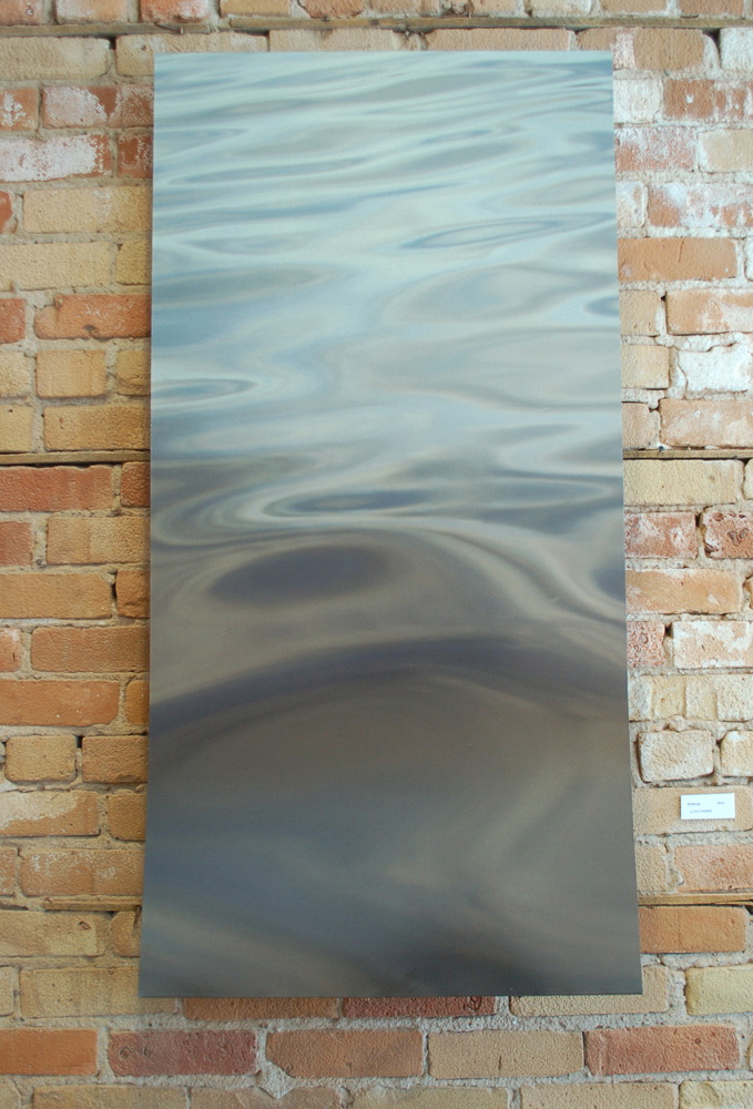 Evening, Bay. This is one of my Walk on Water images, printed on a 4’ x 2’ sheet of galvanized steel and mounted on a shaped support. The Walk on Water works are photos of water, taken close to from my kayak or sailboat. You can see more of them at walkonwaterannklefstad.blogspot.com.
