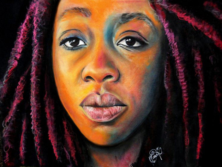 Title: Stillness Reserves Silence - Portrait of Sandra G. Media: Pastels Size: 24x18 Notes: Drawn with my non-dominant hand.