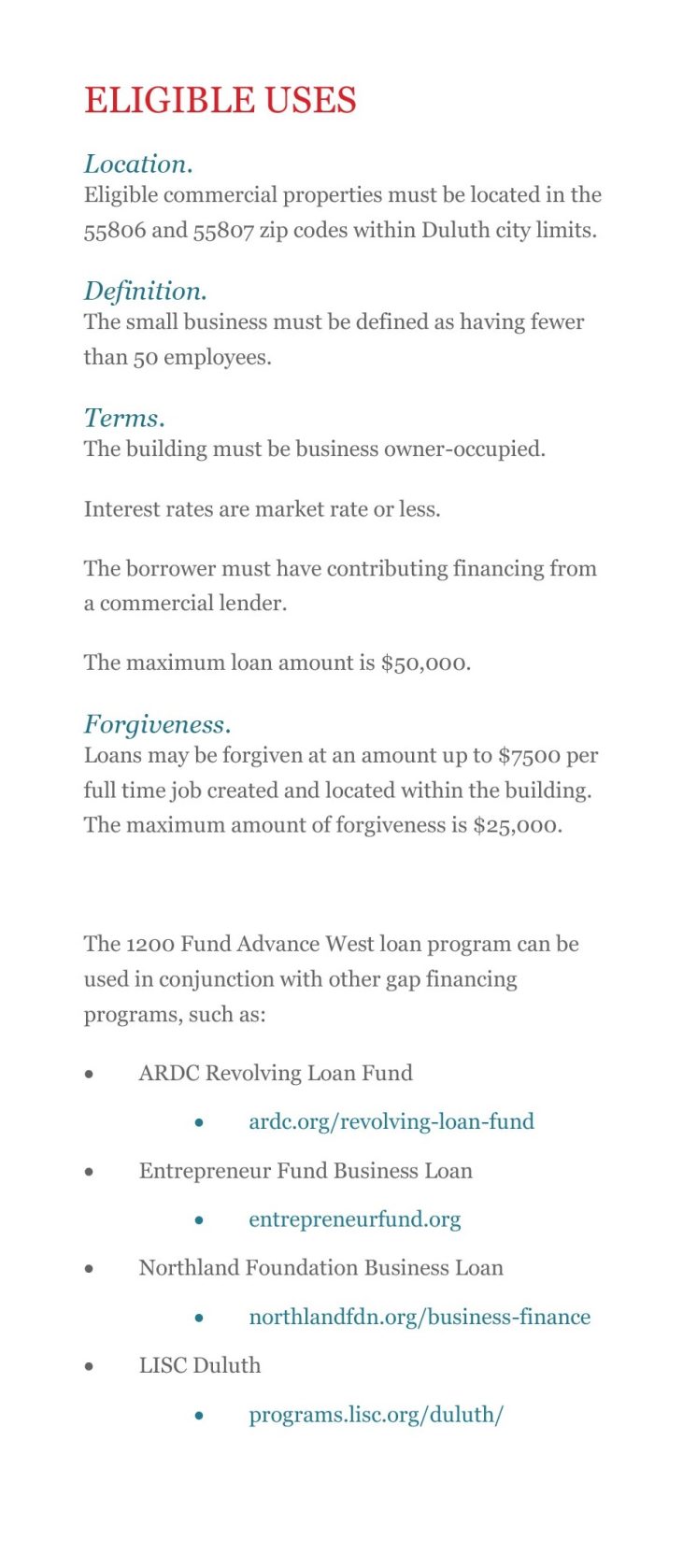 Duluth 1200 Fund Advance West Loan Program 4