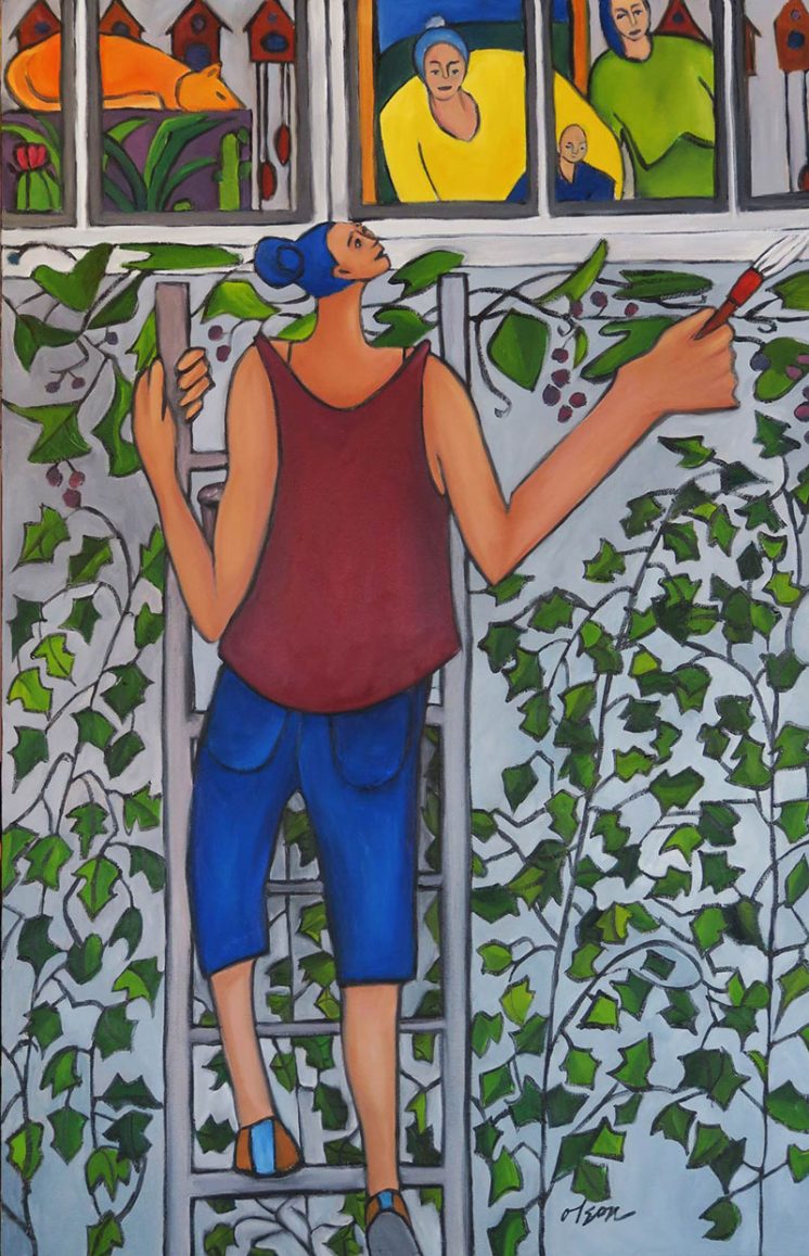 "Painting the Back Porch" oil on canvas 24" x 36"