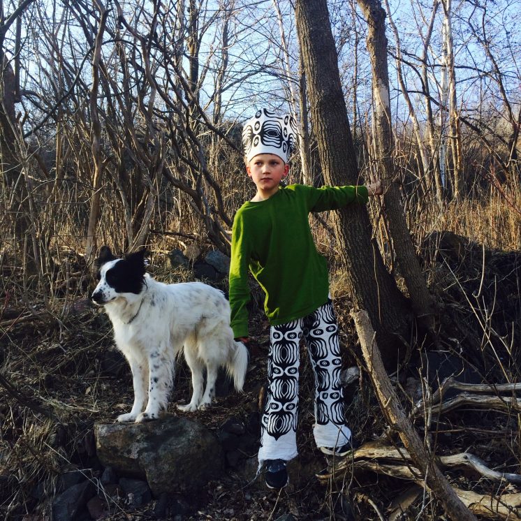 Sky in "fancy pants", screen printed crown and pants