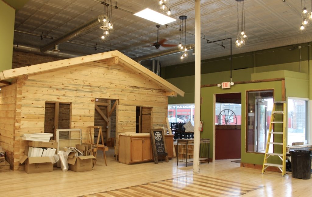 Log cabin at Dovetail Cafe in the Duluth Folk School - Photo by Lissa Maki